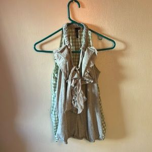 One September  Plaid back ruffle front top